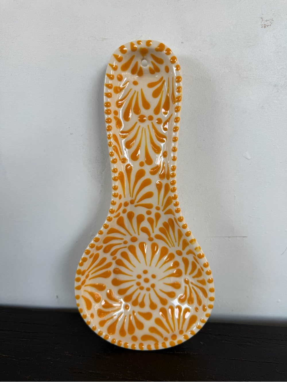 Talavera Ceramic Spoon Rest in Orange Floral Pattern